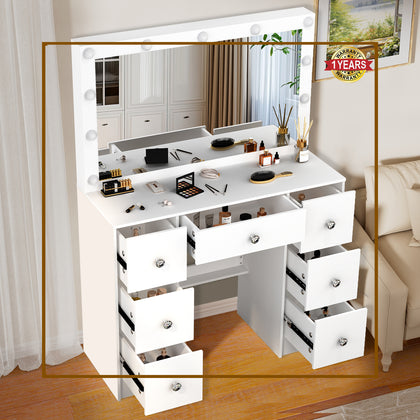 Large Dressing Table With 11 led Mirror Drawers Vanity Set Bedroom Makeup Table