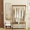 Bamboo Clothes Rail Garment Dress Hanging Hook Display Stand Shoe Rack on Wheels