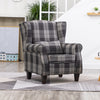 Linen Tartan Chair Armchair Accent Sofa Wing Back Padded Seat Wood Legs w Pillow