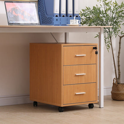 Mobile 3 Drawers Filing Pedestal Cabinets File Chest Storage Wooden Lockable