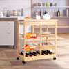 Mobile Serving Cart Rolling Wooden Kitchen Island Cart Tile Counter Top Natural