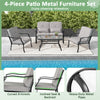 4Pcs Garden Patio Conversation Furniture Set Metal Outdoor Sofa Set w/Cushions