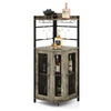 Corner Bar Cabinet Industrial Wine Buffet Cabinet with Glass Holder Mesh Doors
