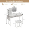 Dressing Table Vanity Set with Dimmable LED Light Mirror Socket Stool 3 Drawers