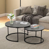 Set of 2 Marble Coffee Nesting Table Round Side End Table Metal Legs Waterproof