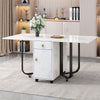 Space-saving Folding Dining Table Drop Leaf Table with Drawer Black Legs
