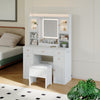 White Vanity Makeup Desk Stool Set With LED Lights Mirror Drawers Dresser Table