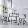 Grey Table + 2 Chairs Set Bistro Set Metal Frame Breakfast Kitchen 2-Tier Table
