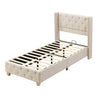 3ft Upholstered Single Bed Frame with Button & Rivet Upholstery, 90x190cm, Beige