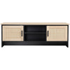 Rattan Woven 2 Doors Wooden TV Cabinet Stand Living Room Entertainment Unit 4FT