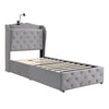 3FT SINGLE BED UPHOLSTERED STORAGE BED FRAME WITH HEADBOARD, LAMP AND 4 DRAWERS