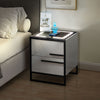 LED Wireless Charging Bedside Table 2 Drawer Nightstand White Metal Legs Modern