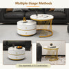 Round Nesting Coffee Table, Set of 2 End Tables with 2 Drawers for Living Room