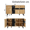 Modern Sideboard 140cm Glass-Door Cabinet with Interior LED Lighting, Wood/Black