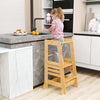 Bamboo Kids Standing Tower Step Stool w/Height Adjustable Platform-Natural