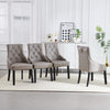 4x Grey PU Leather Dining Chairs Button-Tufted Upholstered with Rivets Ring Pull