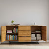 140cm Sideboard Oak Matt | Modern Storage Cabinet | Push to Open | Metal Legs