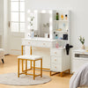 White Dressing Table With LED Lights Mirror Vanity Table Hidden Storage