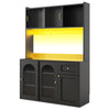 Tall Kitchen Display Cabinet 120x35x167cm with LED Lighting, Glass Doors, Black