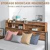 Industrial King Size Metal Bed Frame Wooden Panels Integrated Storage Headboard