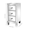 Mirrored Bedside Table Cabinet Glass Nightstand Crystal Knobs 3-Drawer