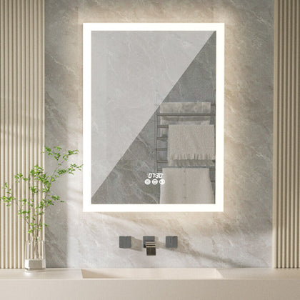 Large Illuminated LED Bathroom Mirror Cabinet Demister Sleek Aluminum Frame Unit