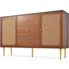 Wooden Sideboard Buffet Storage Cabinet Cupboard with 2 Rattan Doors & 3 Drawers
