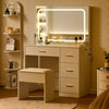 White Dressing Table With LED Lights Mirror Vanity Table Makeup Desk 4 Drawers