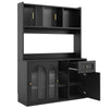Tall Kitchen Display Cabinet 120x35x167cm with LED Lighting, Glass Doors, Black
