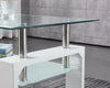 Coffee Table Clear Glass Top Frosted Shelf and White High Gloss Legs Modern Home