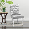 Light Grey Crushed Velvet Lion Knocker Buttoned Back Dining Chair w/ Chrome Legs