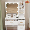 White Dressing Table Makeup Desk With LED Mirror Sliding 4 Drawer Bedroom Modern