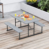 Outdoor Rectangular Camping Dining Table & 2 Benches w/ Umbrella Hole-Grey