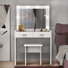 Vanity Desk with Mirror Lights，Glass Top Dressing Table with 2 Drawers and Qgxjh