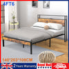 4ft6 Metal Bed Frame with Wood Headboard and Footboard/Heavy Duty Slat Zxvgkslzd