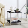 2pcs Square Black Tempered Glass Side End Table Bedside Table with Storage Shelf