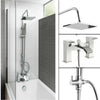 Chrome Waterfall Bath Shower Mixer Tap With 3 Way Square Rigid Riser Shower Kit
