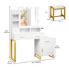 Dressing Table & Stool Set with LED Mirror, Drawers, Power Outlet, Bedroom