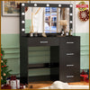 Black Dressing Table with LED Lights, Mirror, Adjustable Brightness, Vanity desk