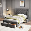Single Bed with Storage Velvet Upholstered Bed Frame with Headboard, 4 Drawers