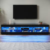 High Gloss 180cm Black LED TV Stand Cabinet Unit Stroage Glass Shelves Sideboard
