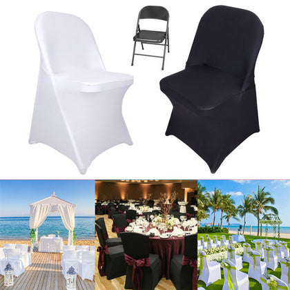 10x White Black Folding Chair Covers Spandex Wedding Chair Slipcovers Protector