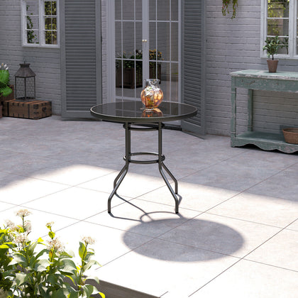 80cm Black Round Garden Table Outdoor Cafe Patio Dining Table with Parasol Hole