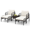 5Pcs Outdoor Wicker Woven Chair Set Garden Furniture Set with Table & Ottomans