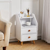 White Tall Cabinet Bedside Table Storage Narrow Chest of 2Drawer&Shelves Storage