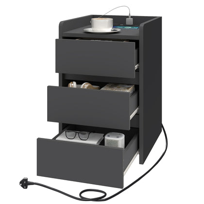 2 Bedside Tables with Storage, 3-Drawer Nightstands for Bedroom Living Room