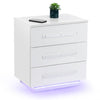 Modern Bedside Table RGB LED Bedside Cabinet 3 Drawers Nightstand Matte White