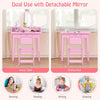 Kids Makeup Beauty Dressing Table w/ Chair & 2-Color LED Lighting-Pink