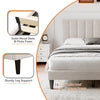 Double Bed Frame, Upholstered Platform Bed with Channel Tufted Headboard, Beige