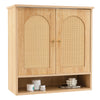 Wall Mounted Storage Cabinet 3-Tier Bathroom Cabinet w/ 2 Rattan Doors